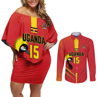 Custom Uganda Basketball Couples Matching Off Shoulder Short Dress and Long Sleeve Button Shirt Go Silverbacks - Wonder Print Shop