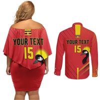 Custom Uganda Basketball Couples Matching Off Shoulder Short Dress and Long Sleeve Button Shirt Go Silverbacks - Wonder Print Shop