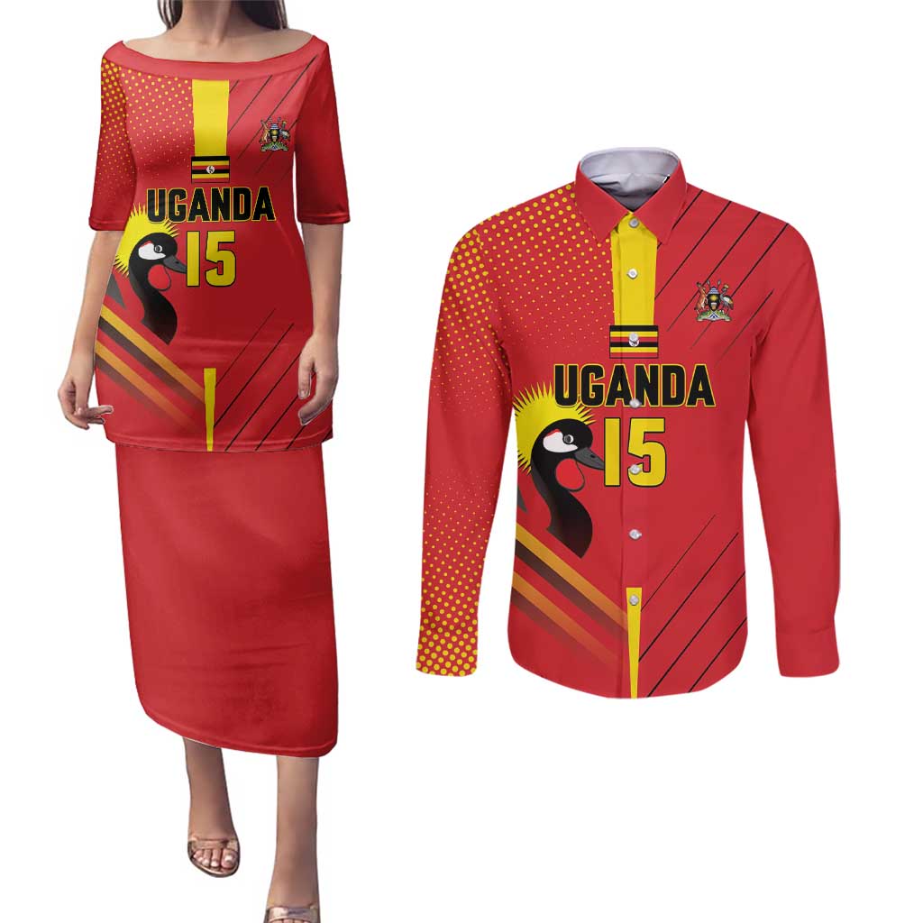 Custom Uganda Basketball Couples Matching Puletasi and Long Sleeve Button Shirt Go Silverbacks - Wonder Print Shop