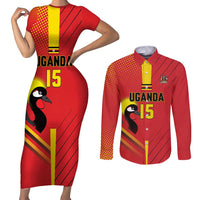 Custom Uganda Basketball Couples Matching Short Sleeve Bodycon Dress and Long Sleeve Button Shirt Go Silverbacks - Wonder Print Shop