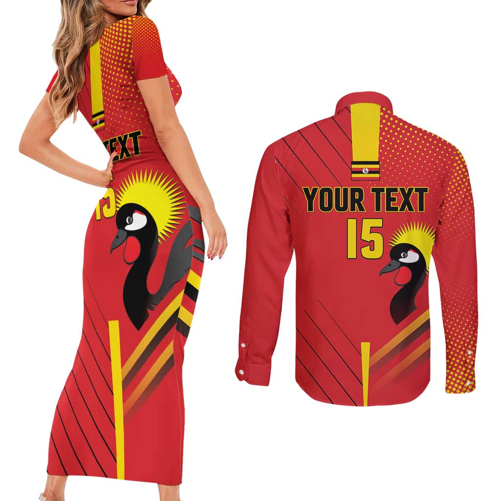 Custom Uganda Basketball Couples Matching Short Sleeve Bodycon Dress and Long Sleeve Button Shirt Go Silverbacks - Wonder Print Shop