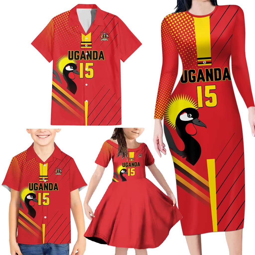 Custom Uganda Basketball Family Matching Long Sleeve Bodycon Dress and Hawaiian Shirt Go Silverbacks - Wonder Print Shop
