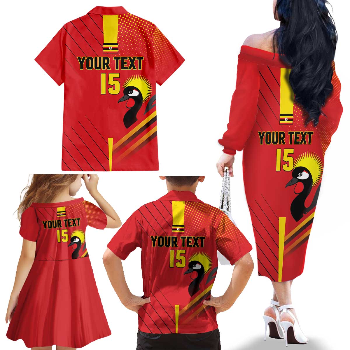 Custom Uganda Basketball Family Matching Off The Shoulder Long Sleeve Dress and Hawaiian Shirt Go Silverbacks - Wonder Print Shop