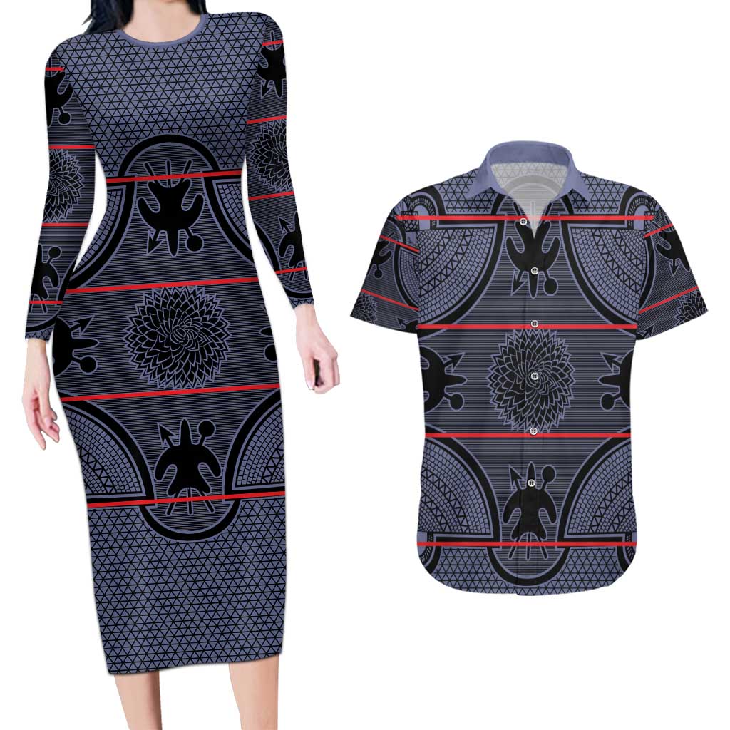 Lesotho Seanamarena Couples Matching Long Sleeve Bodycon Dress and Hawaiian Shirt Basotho Traditional Blanket Style - Serenity - Wonder Print Shop
