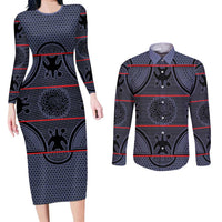 Lesotho Seanamarena Couples Matching Long Sleeve Bodycon Dress and Long Sleeve Button Shirt Basotho Traditional Blanket Style - Serenity - Wonder Print Shop