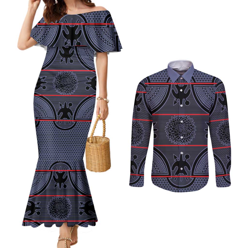 Lesotho Seanamarena Couples Matching Mermaid Dress and Long Sleeve Button Shirt Basotho Traditional Blanket Style - Serenity - Wonder Print Shop