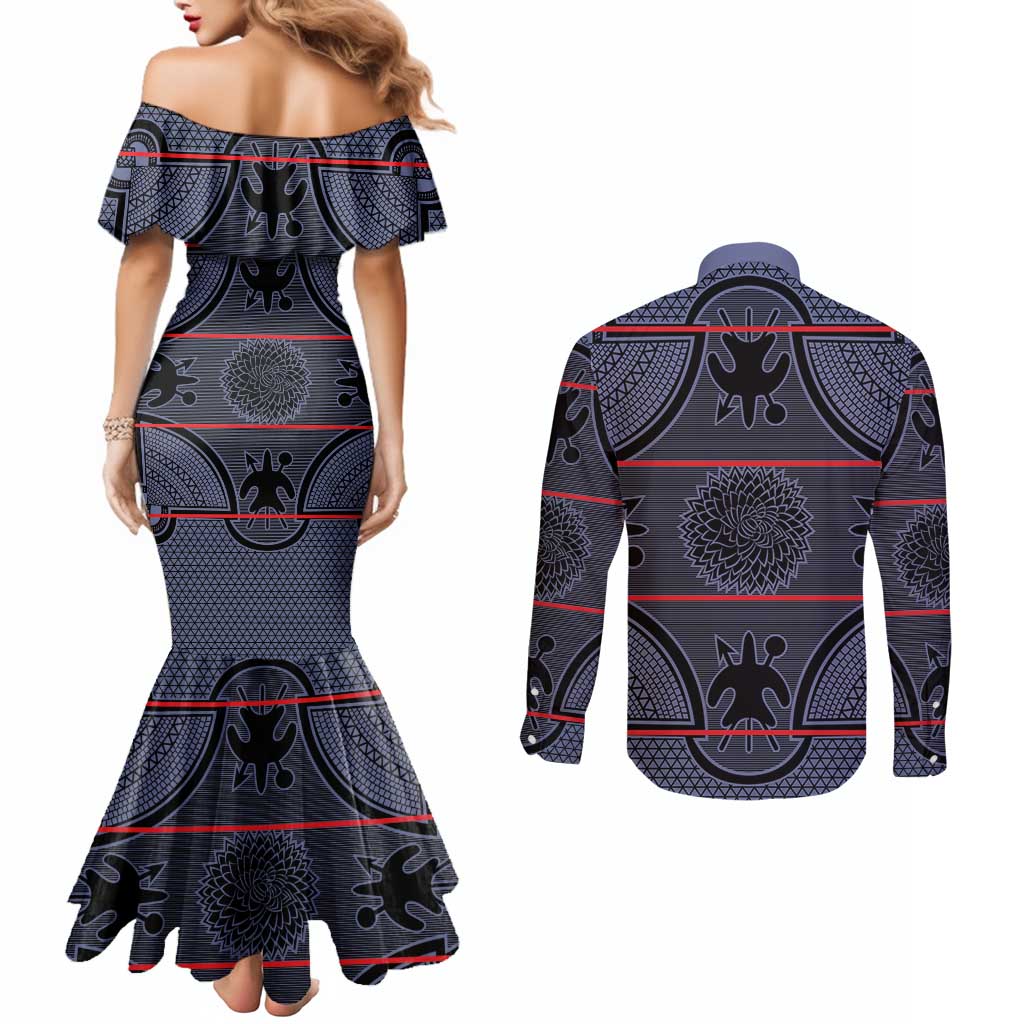 Lesotho Seanamarena Couples Matching Mermaid Dress and Long Sleeve Button Shirt Basotho Traditional Blanket Style - Serenity - Wonder Print Shop