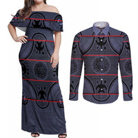 Lesotho Seanamarena Couples Matching Off Shoulder Maxi Dress and Long Sleeve Button Shirt Basotho Traditional Blanket Style - Serenity - Wonder Print Shop