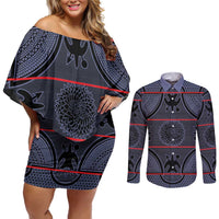 Lesotho Seanamarena Couples Matching Off Shoulder Short Dress and Long Sleeve Button Shirt Basotho Traditional Blanket Style - Serenity - Wonder Print Shop