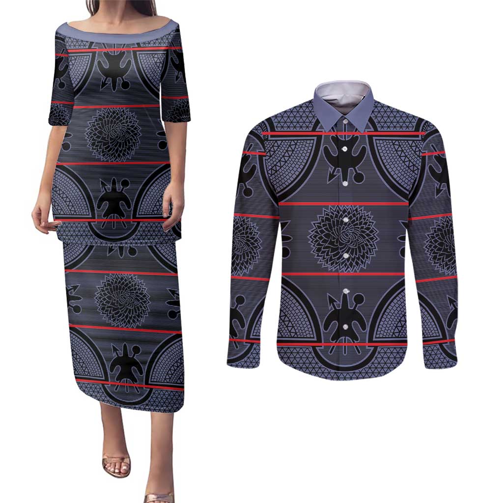 Lesotho Seanamarena Couples Matching Puletasi and Long Sleeve Button Shirt Basotho Traditional Blanket Style - Serenity - Wonder Print Shop
