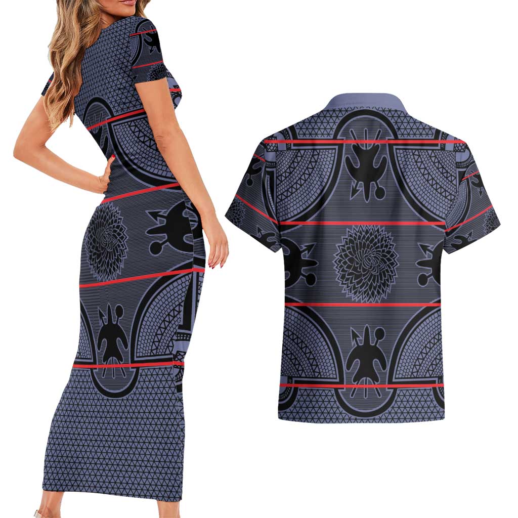 Lesotho Seanamarena Couples Matching Short Sleeve Bodycon Dress and Hawaiian Shirt Basotho Traditional Blanket Style - Serenity - Wonder Print Shop