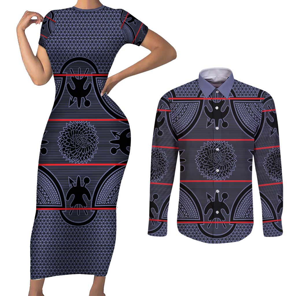 Lesotho Seanamarena Couples Matching Short Sleeve Bodycon Dress and Long Sleeve Button Shirt Basotho Traditional Blanket Style - Serenity - Wonder Print Shop