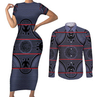 Lesotho Seanamarena Couples Matching Short Sleeve Bodycon Dress and Long Sleeve Button Shirt Basotho Traditional Blanket Style - Serenity - Wonder Print Shop