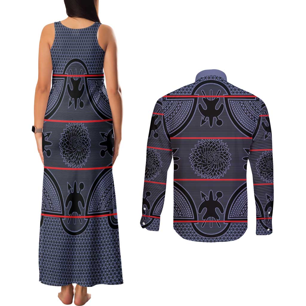 Lesotho Seanamarena Couples Matching Tank Maxi Dress and Long Sleeve Button Shirt Basotho Traditional Blanket Style - Serenity - Wonder Print Shop