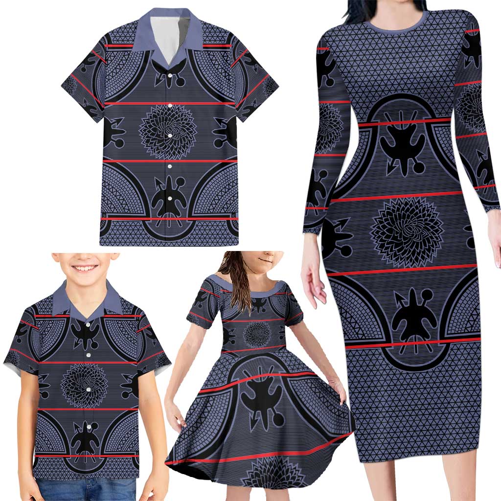 Lesotho Seanamarena Family Matching Long Sleeve Bodycon Dress and Hawaiian Shirt Basotho Traditional Blanket Style - Serenity - Wonder Print Shop