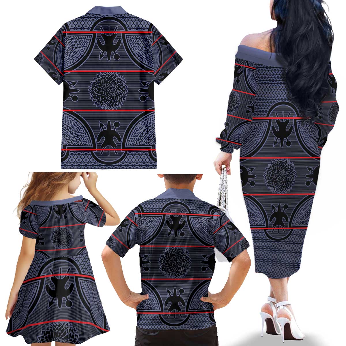 Lesotho Seanamarena Family Matching Off The Shoulder Long Sleeve Dress and Hawaiian Shirt Basotho Traditional Blanket Style - Serenity - Wonder Print Shop