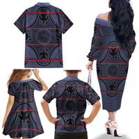 Lesotho Seanamarena Family Matching Off The Shoulder Long Sleeve Dress and Hawaiian Shirt Basotho Traditional Blanket Style - Serenity - Wonder Print Shop