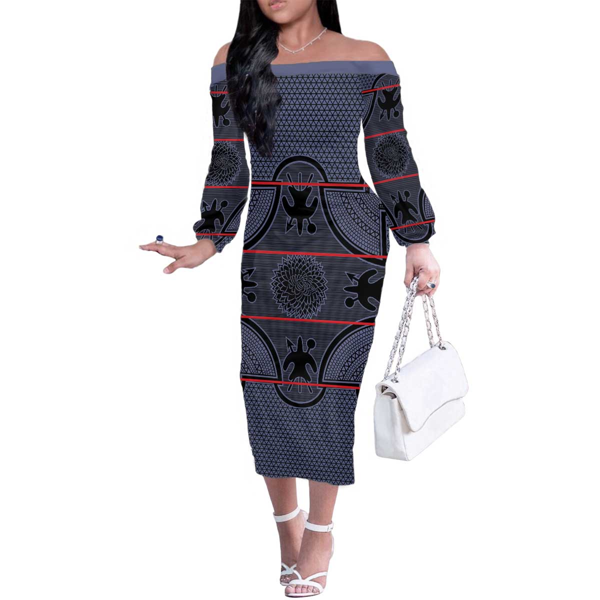 Lesotho Seanamarena Family Matching Off The Shoulder Long Sleeve Dress and Hawaiian Shirt Basotho Traditional Blanket Style - Serenity - Wonder Print Shop