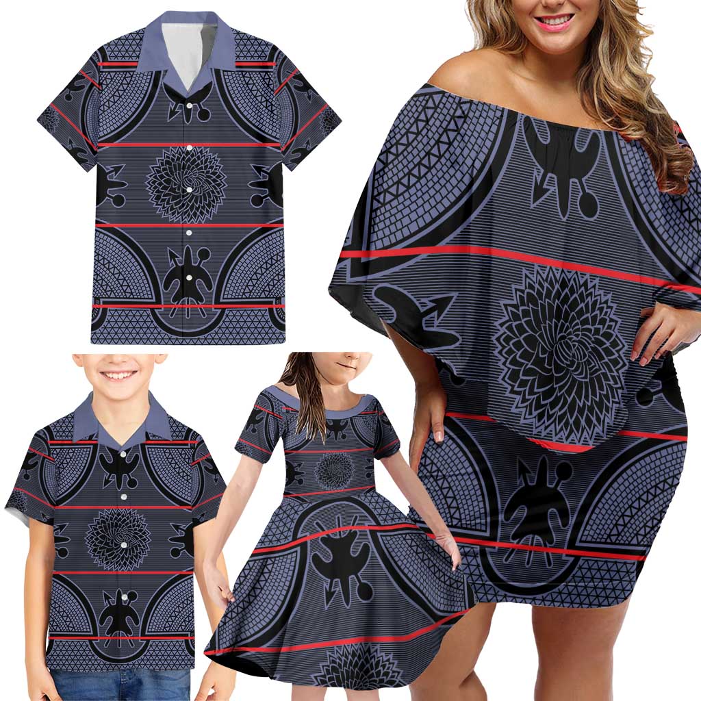 Lesotho Seanamarena Family Matching Off Shoulder Short Dress and Hawaiian Shirt Basotho Traditional Blanket Style - Serenity - Wonder Print Shop