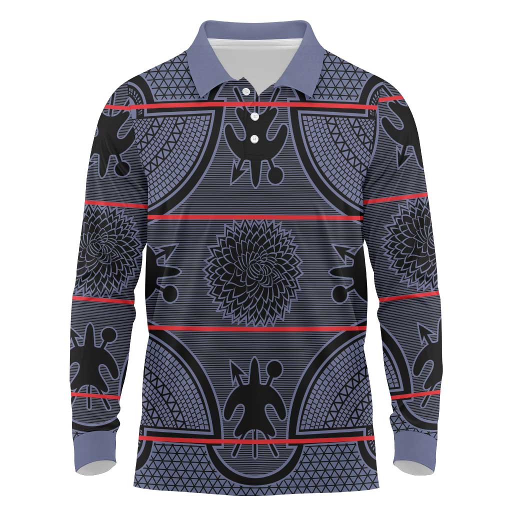 Lesotho Seanamarena Long Sleeve Polo Shirt Basotho Traditional Blanket Style - Serenity - Wonder Print Shop