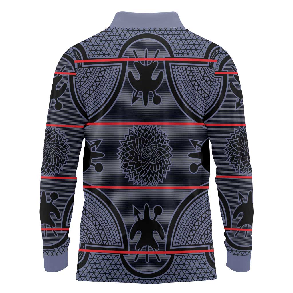 Lesotho Seanamarena Long Sleeve Polo Shirt Basotho Traditional Blanket Style - Serenity - Wonder Print Shop