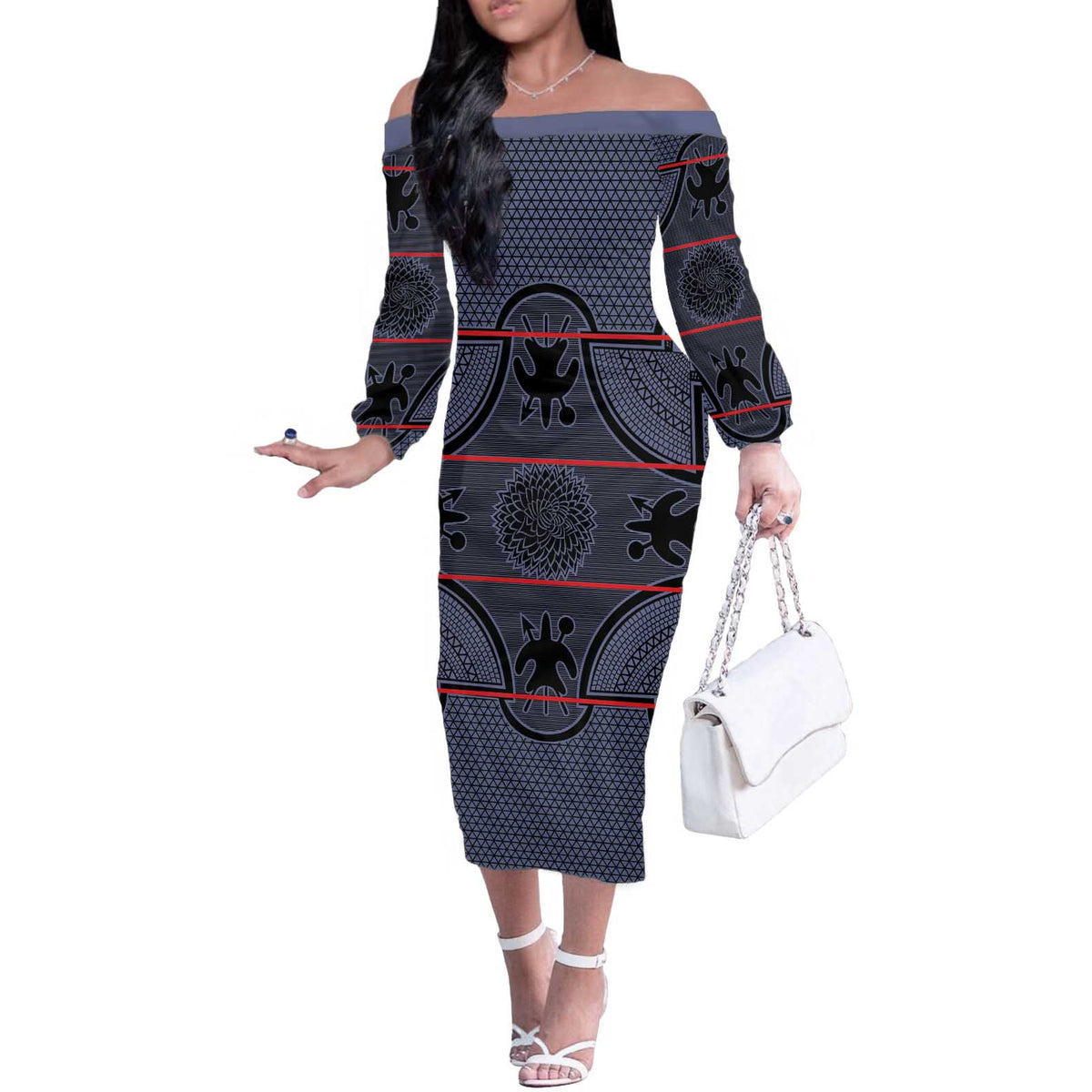 Lesotho Seanamarena Off The Shoulder Long Sleeve Dress Basotho Traditional Blanket Style - Serenity - Wonder Print Shop