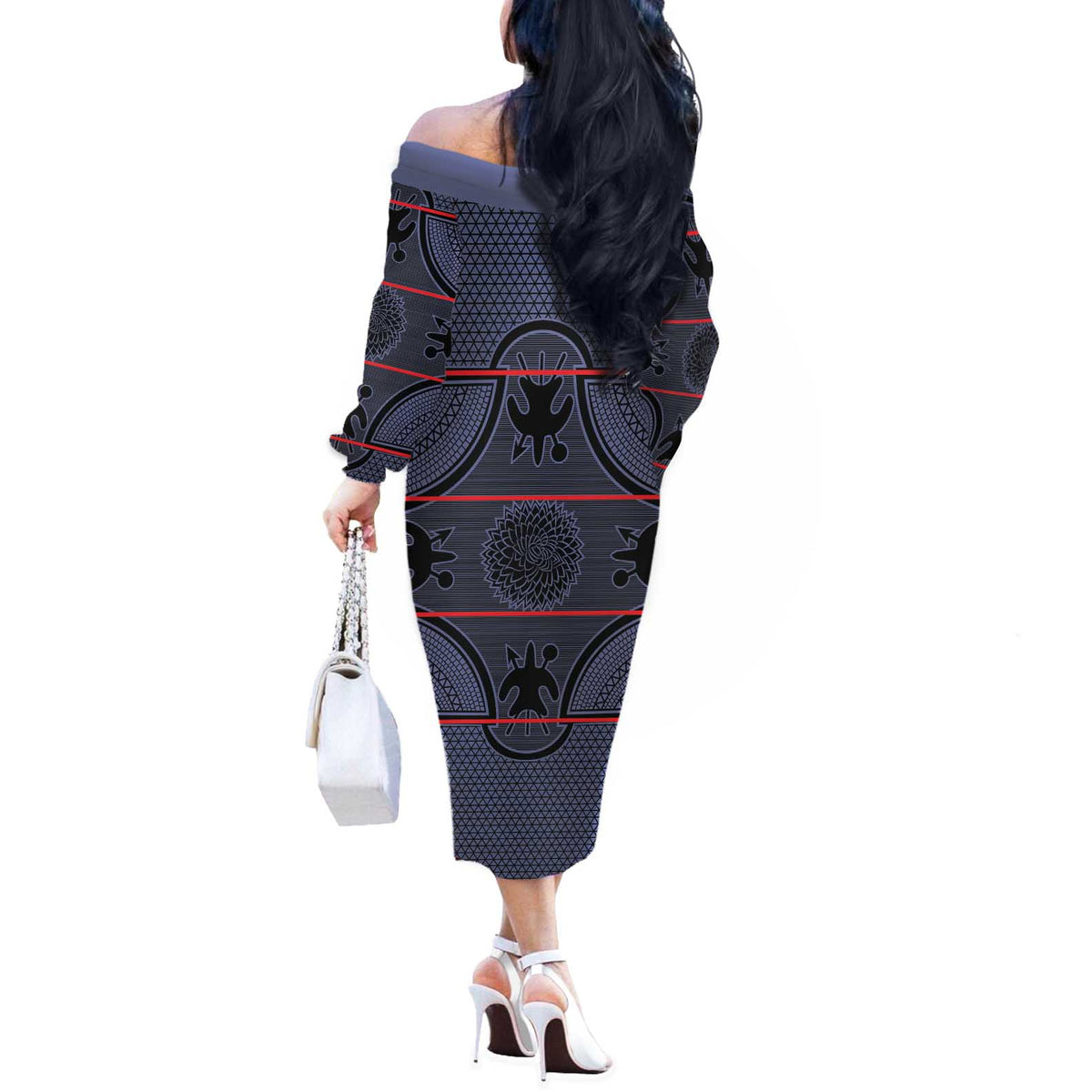 Lesotho Seanamarena Off The Shoulder Long Sleeve Dress Basotho Traditional Blanket Style - Serenity - Wonder Print Shop