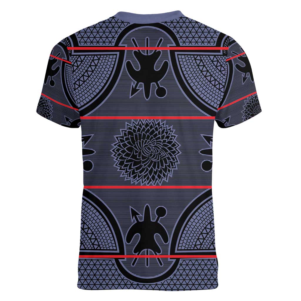 Lesotho Seanamarena Women V-Neck T-Shirt Basotho Traditional Blanket Style - Serenity - Wonder Print Shop