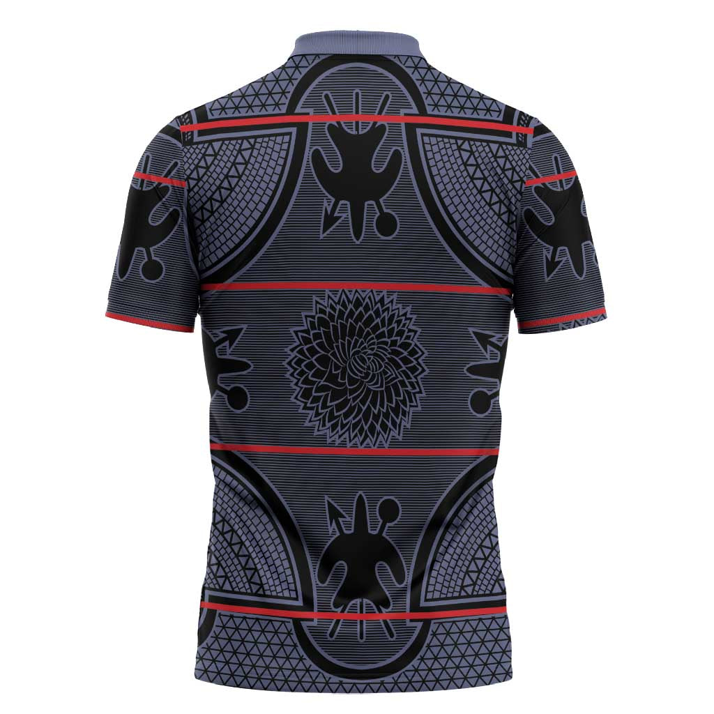 Lesotho Seanamarena Zipper Polo Shirt Basotho Traditional Blanket Style - Serenity - Wonder Print Shop
