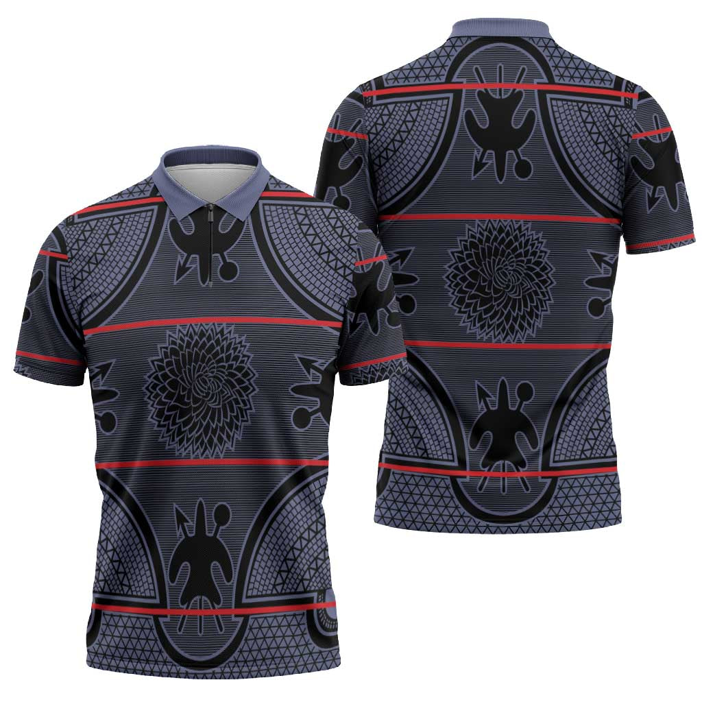 Lesotho Seanamarena Zipper Polo Shirt Basotho Traditional Blanket Style - Serenity - Wonder Print Shop