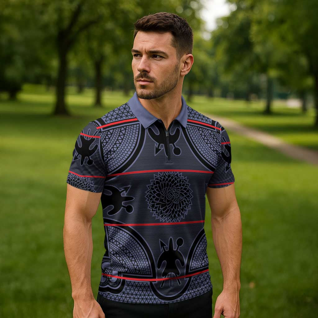 Lesotho Seanamarena Zipper Polo Shirt Basotho Traditional Blanket Style - Serenity - Wonder Print Shop