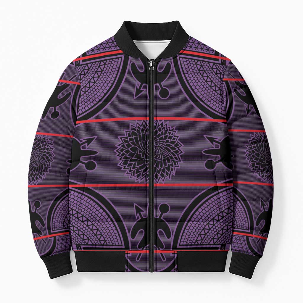 Lesotho Seanamarena Bomber Puffer Jacket Basotho Traditional Blanket Style - Violet - Wonder Print Shop