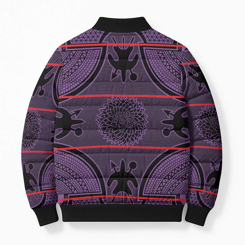 Lesotho Seanamarena Bomber Puffer Jacket Basotho Traditional Blanket Style - Violet - Wonder Print Shop