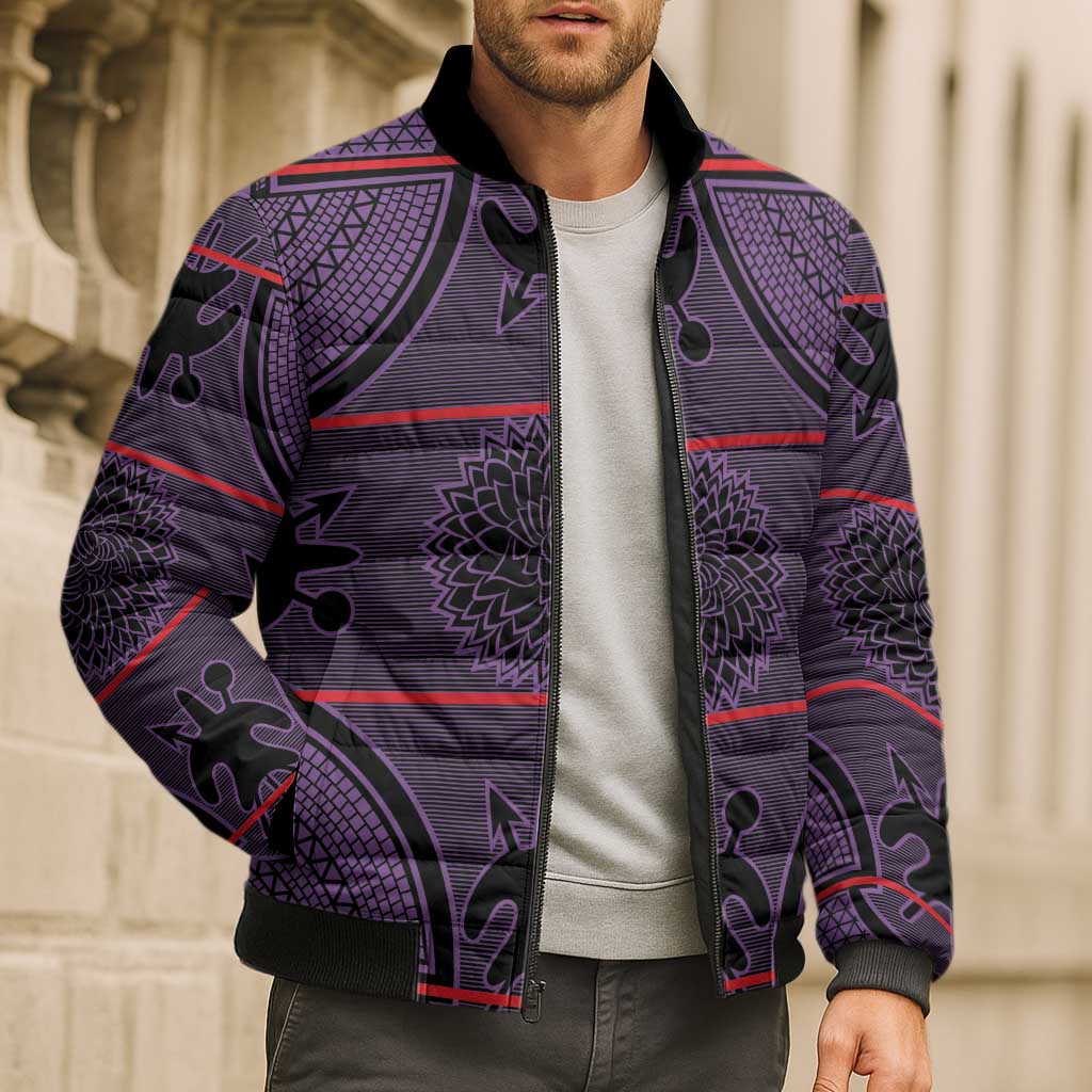 Lesotho Seanamarena Bomber Puffer Jacket Basotho Traditional Blanket Style - Violet - Wonder Print Shop