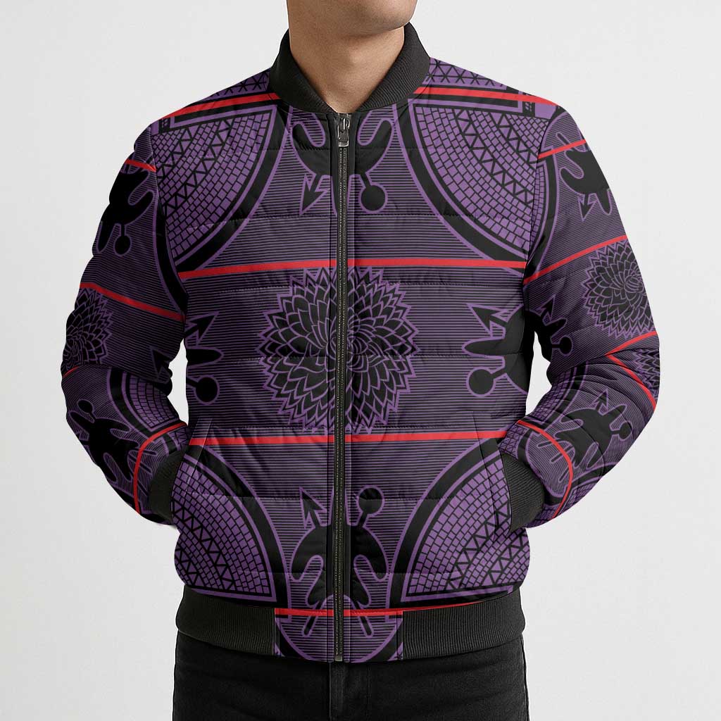 Lesotho Seanamarena Bomber Puffer Jacket Basotho Traditional Blanket Style - Violet - Wonder Print Shop