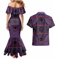 Lesotho Seanamarena Couples Matching Mermaid Dress and Hawaiian Shirt Basotho Traditional Blanket Style - Violet - Wonder Print Shop