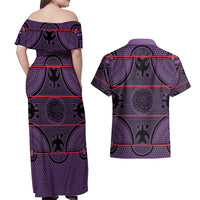 Lesotho Seanamarena Couples Matching Off Shoulder Maxi Dress and Hawaiian Shirt Basotho Traditional Blanket Style - Violet - Wonder Print Shop