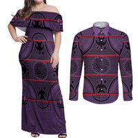 Lesotho Seanamarena Couples Matching Off Shoulder Maxi Dress and Long Sleeve Button Shirt Basotho Traditional Blanket Style - Violet - Wonder Print Shop