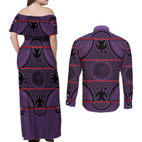 Lesotho Seanamarena Couples Matching Off Shoulder Maxi Dress and Long Sleeve Button Shirt Basotho Traditional Blanket Style - Violet - Wonder Print Shop