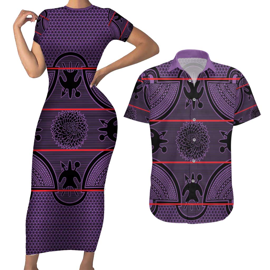 Lesotho Seanamarena Couples Matching Short Sleeve Bodycon Dress and Hawaiian Shirt Basotho Traditional Blanket Style - Violet - Wonder Print Shop