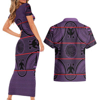 Lesotho Seanamarena Couples Matching Short Sleeve Bodycon Dress and Hawaiian Shirt Basotho Traditional Blanket Style - Violet - Wonder Print Shop