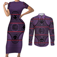Lesotho Seanamarena Couples Matching Short Sleeve Bodycon Dress and Long Sleeve Button Shirt Basotho Traditional Blanket Style - Violet - Wonder Print Shop