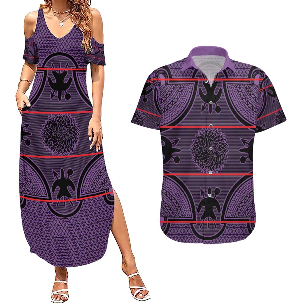 Lesotho Seanamarena Couples Matching Summer Maxi Dress and Hawaiian Shirt Basotho Traditional Blanket Style - Violet - Wonder Print Shop