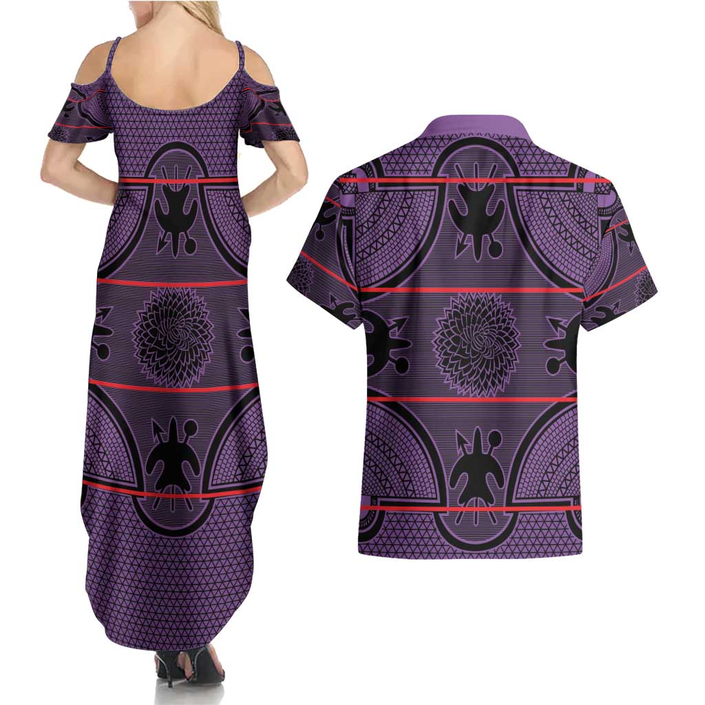 Lesotho Seanamarena Couples Matching Summer Maxi Dress and Hawaiian Shirt Basotho Traditional Blanket Style - Violet - Wonder Print Shop