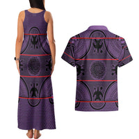 Lesotho Seanamarena Couples Matching Tank Maxi Dress and Hawaiian Shirt Basotho Traditional Blanket Style - Violet - Wonder Print Shop