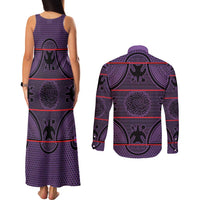 Lesotho Seanamarena Couples Matching Tank Maxi Dress and Long Sleeve Button Shirt Basotho Traditional Blanket Style - Violet - Wonder Print Shop