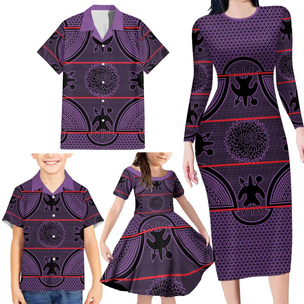 Lesotho Seanamarena Family Matching Long Sleeve Bodycon Dress and Hawaiian Shirt Basotho Traditional Blanket Style - Violet - Wonder Print Shop