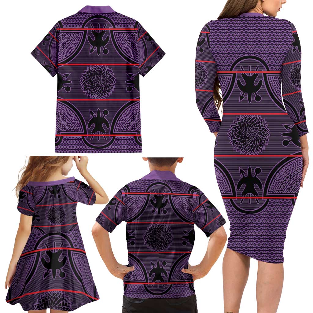 Lesotho Seanamarena Family Matching Long Sleeve Bodycon Dress and Hawaiian Shirt Basotho Traditional Blanket Style - Violet - Wonder Print Shop