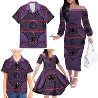 Lesotho Seanamarena Family Matching Off The Shoulder Long Sleeve Dress and Hawaiian Shirt Basotho Traditional Blanket Style - Violet - Wonder Print Shop