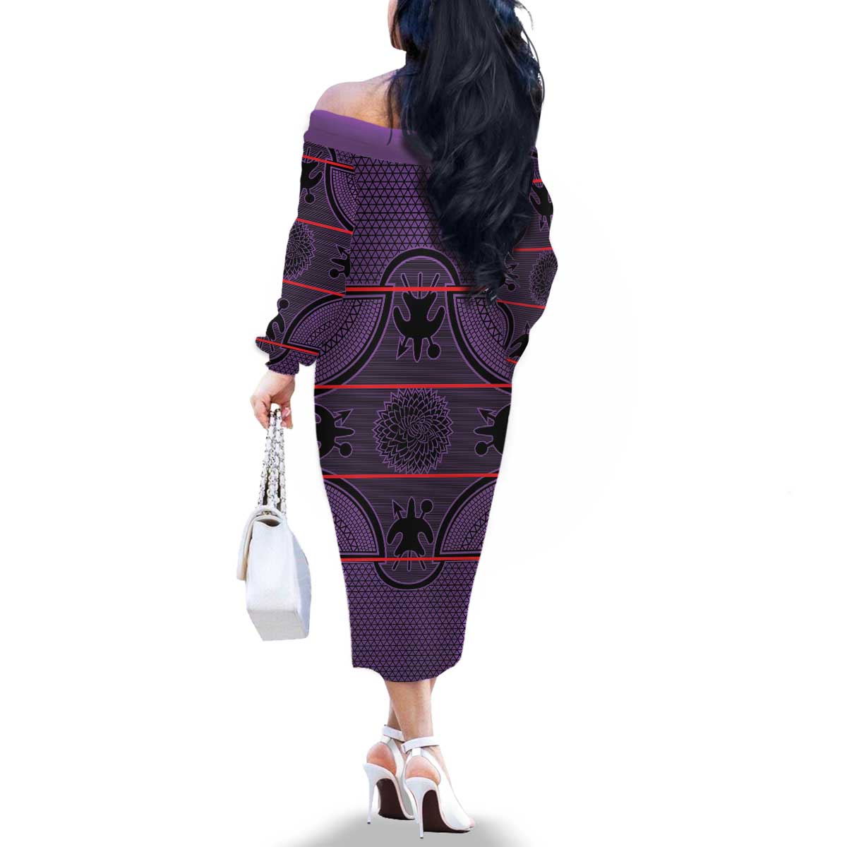 Lesotho Seanamarena Family Matching Off The Shoulder Long Sleeve Dress and Hawaiian Shirt Basotho Traditional Blanket Style - Violet - Wonder Print Shop
